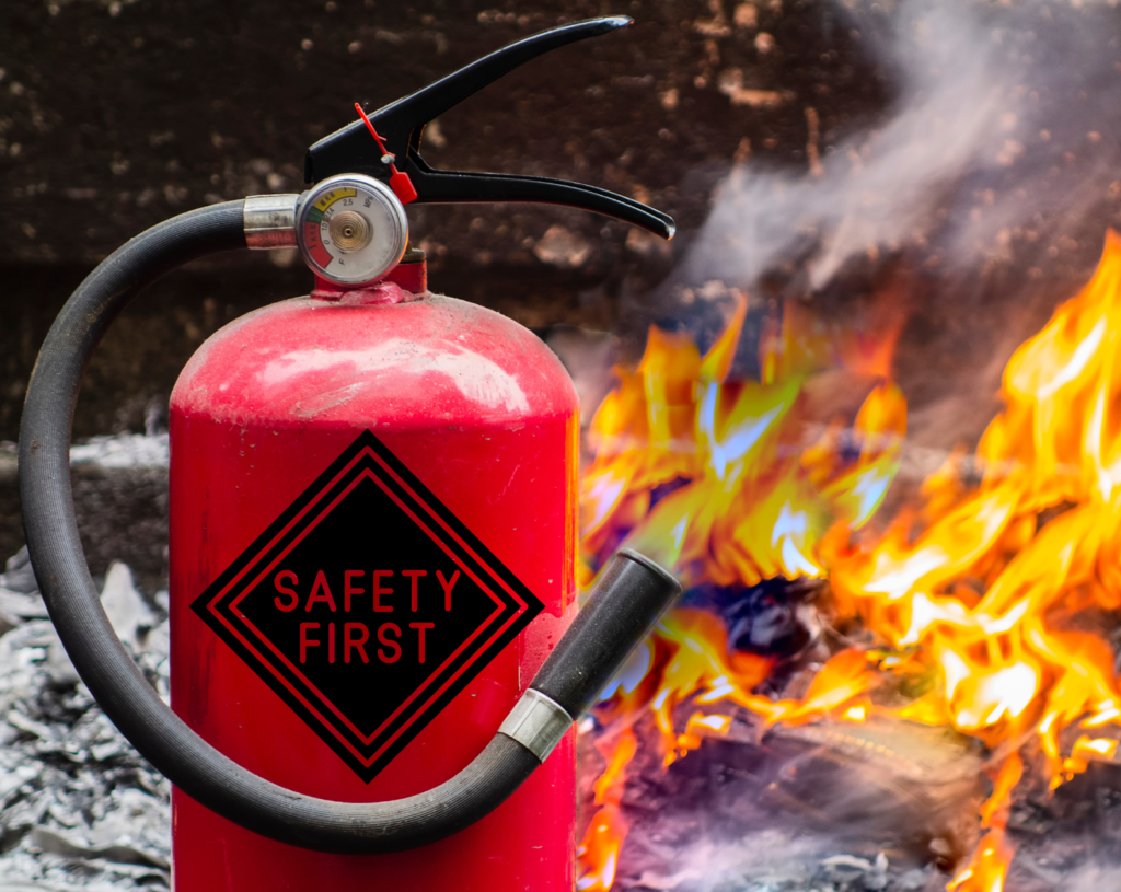 Fire extinguisher with fire